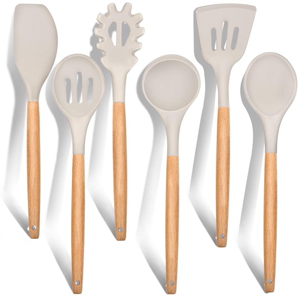Chef-Quality Kitchen Utensils Set of 6, Silicone Cooking Utensils with Wooden Handle, Non-Stick Cookware & Heat Resistant, Include... - High-Precision Culinary Tool for Baking & Cooking - Default Title