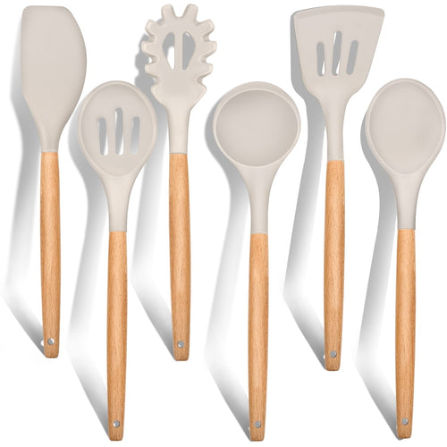 Chef-Quality Kitchen Utensils Set of 6, Silicone Cooking Utensils with Wooden Handle, Non-Stick Cookware & Heat Resistant, Include... - High-Precision Culinary Tool for Baking & Cooking - Default Title