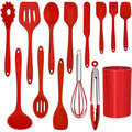 Premium Silicone 14 Pcs Cooking Utensils Set with Holder, Heat Resistant Silicone Kitchen Cookware Utensils Set, Kitchen Cooking Tools... - Premium Stainless Steel Cooking Utensil for Non-Stick Pots - Default Title