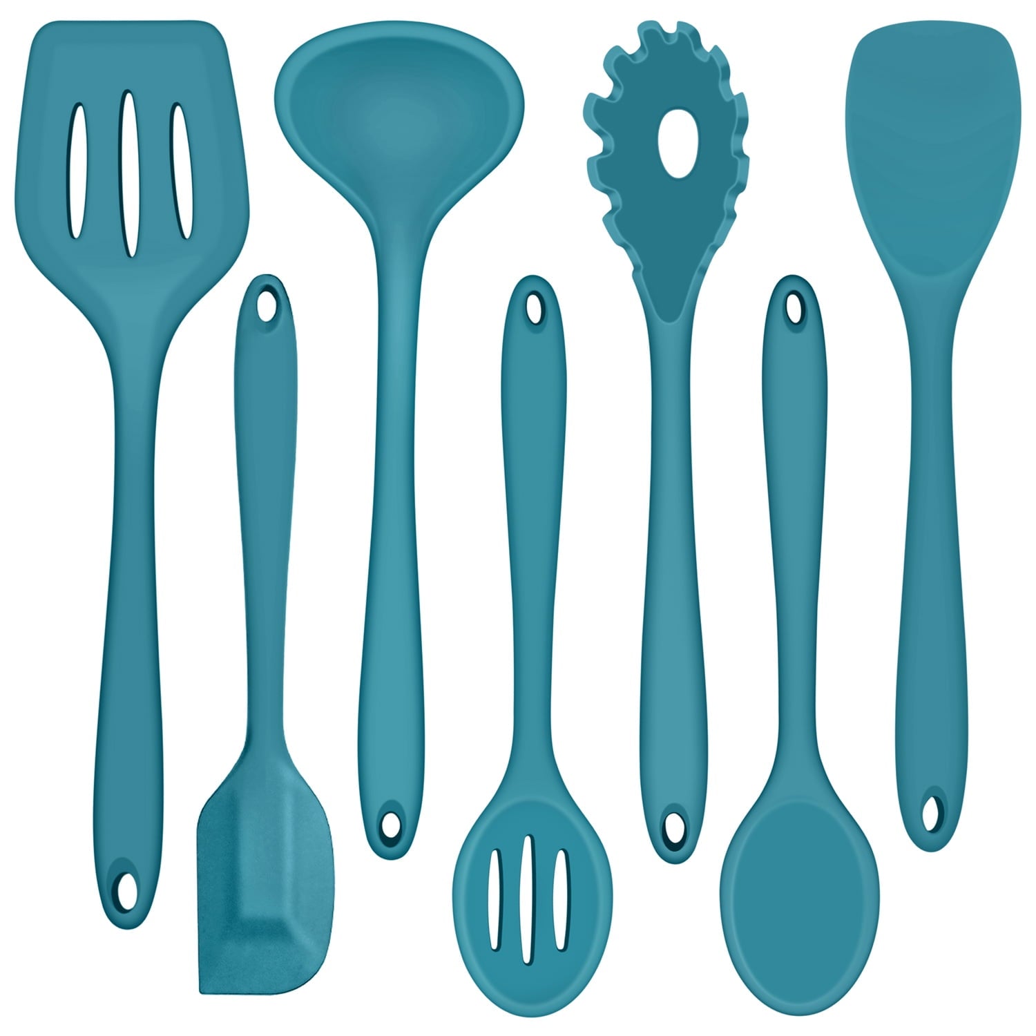 Premium Silicone 7-Piece Silicone Cooking Utensils Set, Blue Kitchen Utensils, Non-stick Gadgets Tools Include Slotted Turner, Soup La... - Premium Stainless Steel Cooking Utensil for Non-Stick Pots - Default Title
