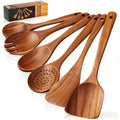 Seamless One-Piece Wooden Spoons for Cooking, 6 PCS Teak Wood Cooking Utensil Set, Wooden Kitchen Utensils for Nonstick Pans & Cookware,... - Ergonomic Kitchen Tongs and Cooking Spoon Utensil - Default Title