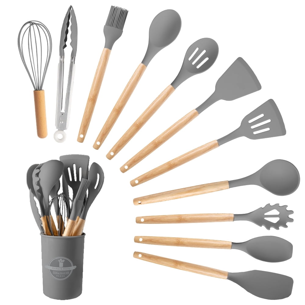 Chef-Quality Silicone Wooden Heat Resistant Kitchen Utensil Set, 12 pcs - Multi-Purpose Hand Tool for Daily Meal Prep - Default Title