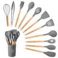 Seamless One-Piece Silicone Wooden Heat Resistant Kitchen Utensil Set, 12 pcs - Premium Stainless Steel Cooking Utensil for Non-Stick Pots - Default Title
