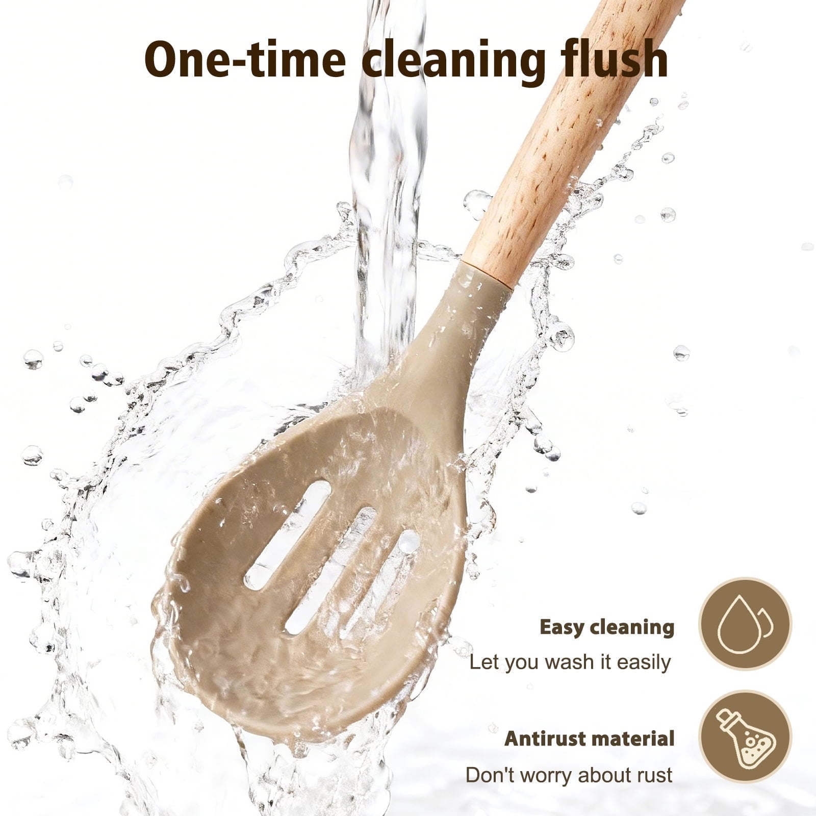 Heat-Resistant Silicone Cooking Utensils Set, Heat Resistant Kitchen Tools, 36 PCS Non-Stick Silicone Cooking Kitchen Utensils, Khaki - Heat-Resistant Silicone Cooking Spatula Turner Detail