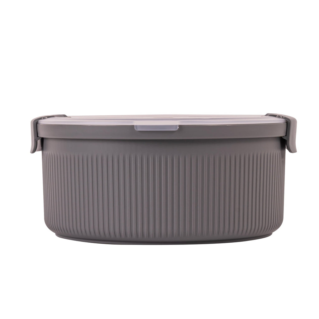 Fun Food Fidget Food Storage Bento Container, Round, Grey, 47oz Capacity, Ideal Use for Workday Meals and Travel - Playful Star & Heart Shaped Geometric NeeDoh Detail