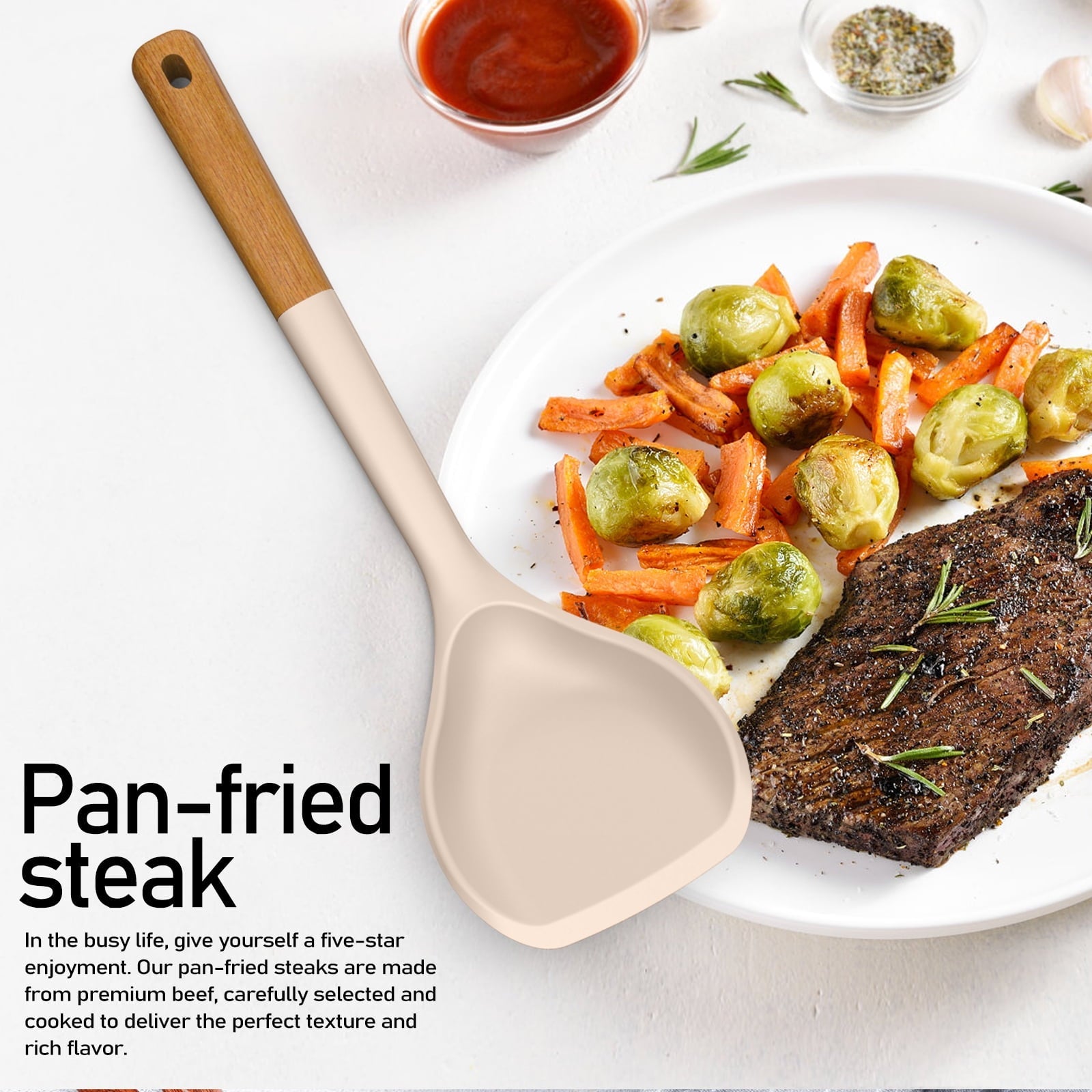 Professional Grade Large Silicone Cooking Utensils - Heat Resistant Kitchen Utensil Set with Wooden Handles, Spatula,Turner, Slotted Spo... - Professional Kitchen Tool for Culinary Enthusiasts Detail