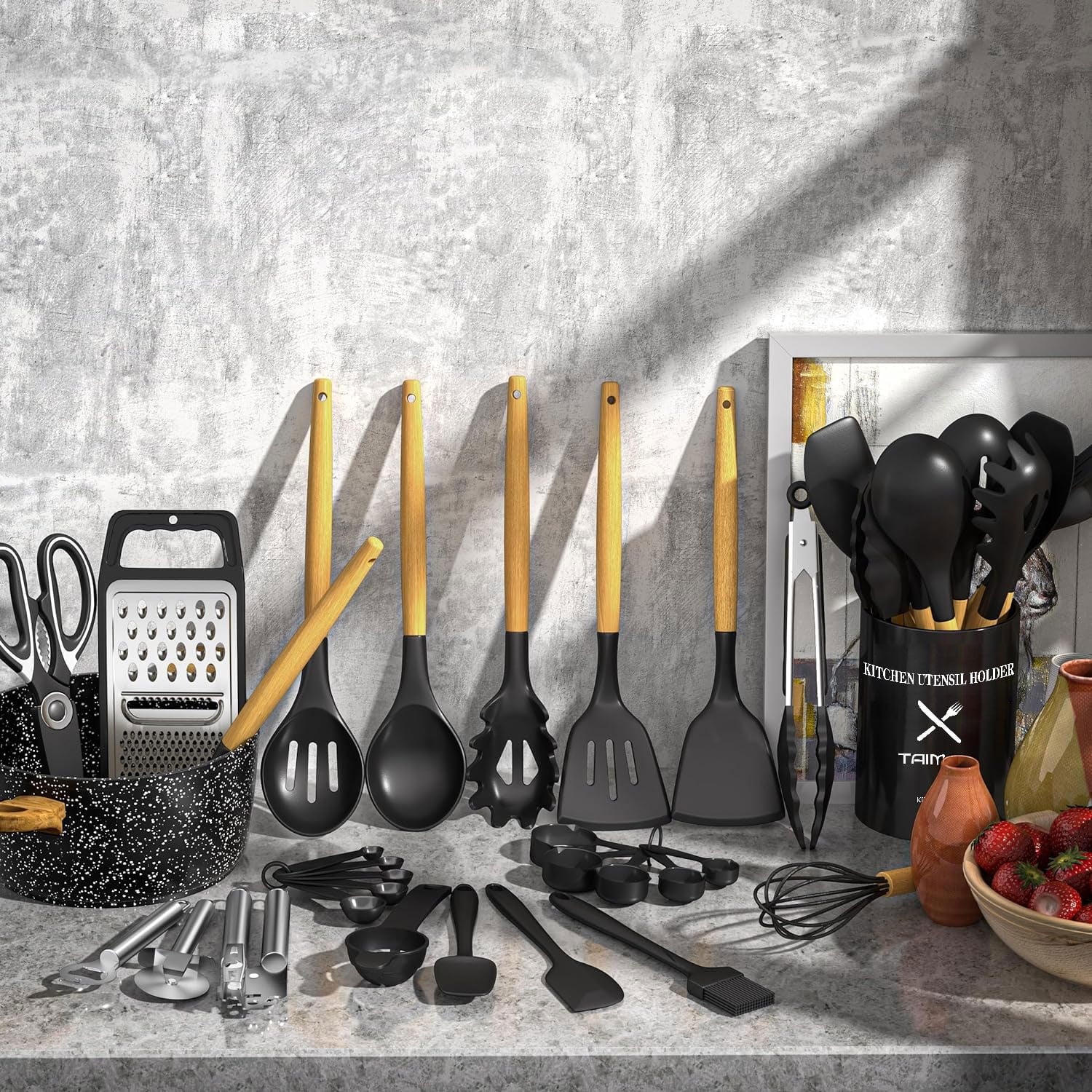 Professional Grade Kitchen Utensil Set, 34Pieces Silicone Cooking Utensil Set with Wooden Handle, Heat Resistant Spatula Set Gadg... - Heavy Duty Stainless Steel Kitchen Shears Detail