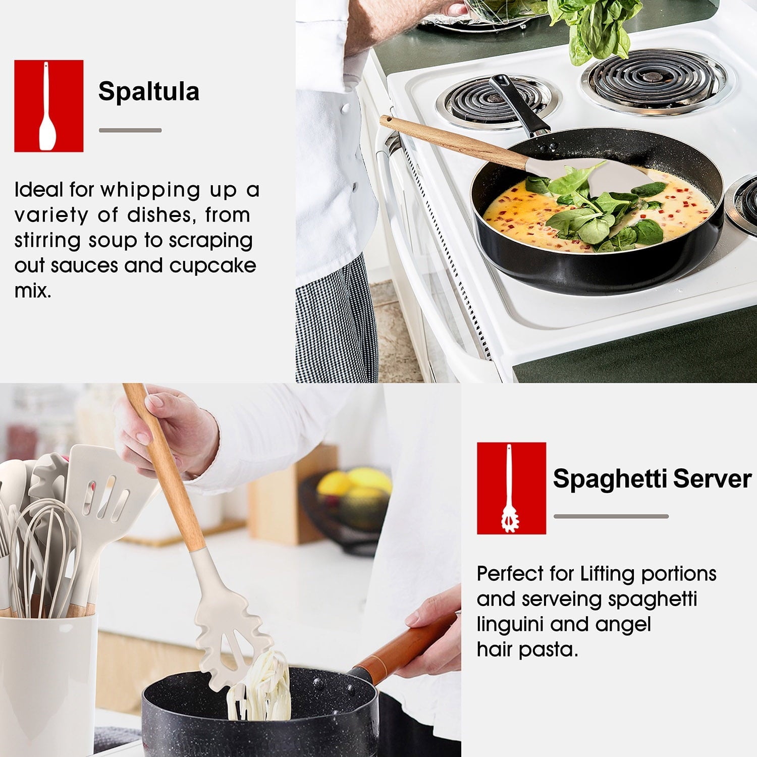 Chef-Quality Kitchen Utensils Set of 6, Silicone Cooking Utensils with Wooden Handle, Non-Stick Cookware & Heat Resistant, Include... - High-Precision Culinary Tool for Baking & Cooking Detail