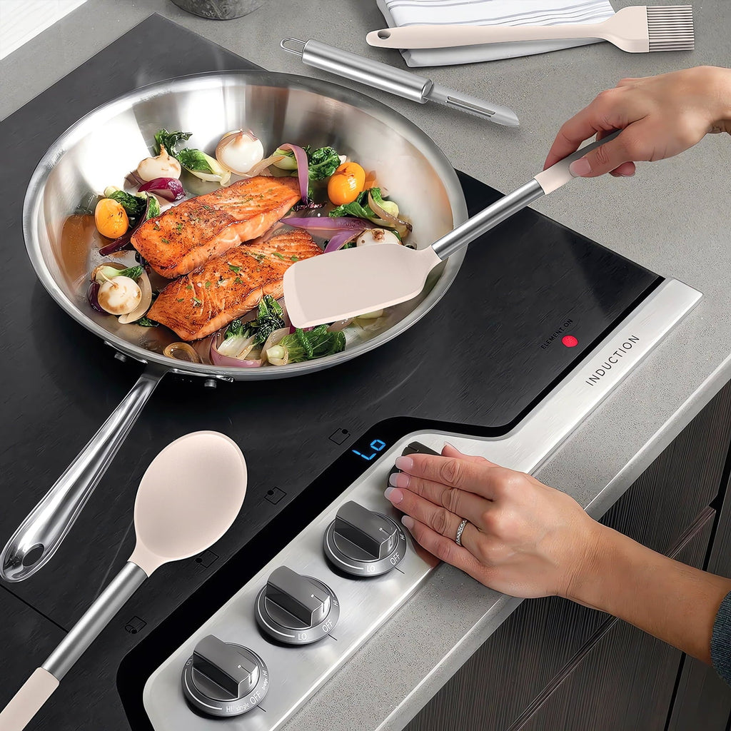 Non-Stick Safe Silicone Cooking Utensils Set - Heat Resistant Silicone Kitchen Utensils for Cooking, Kitchen Utensil Spatula Set,BPA... - Ergonomic Kitchen Tongs and Cooking Spoon Utensil Detail