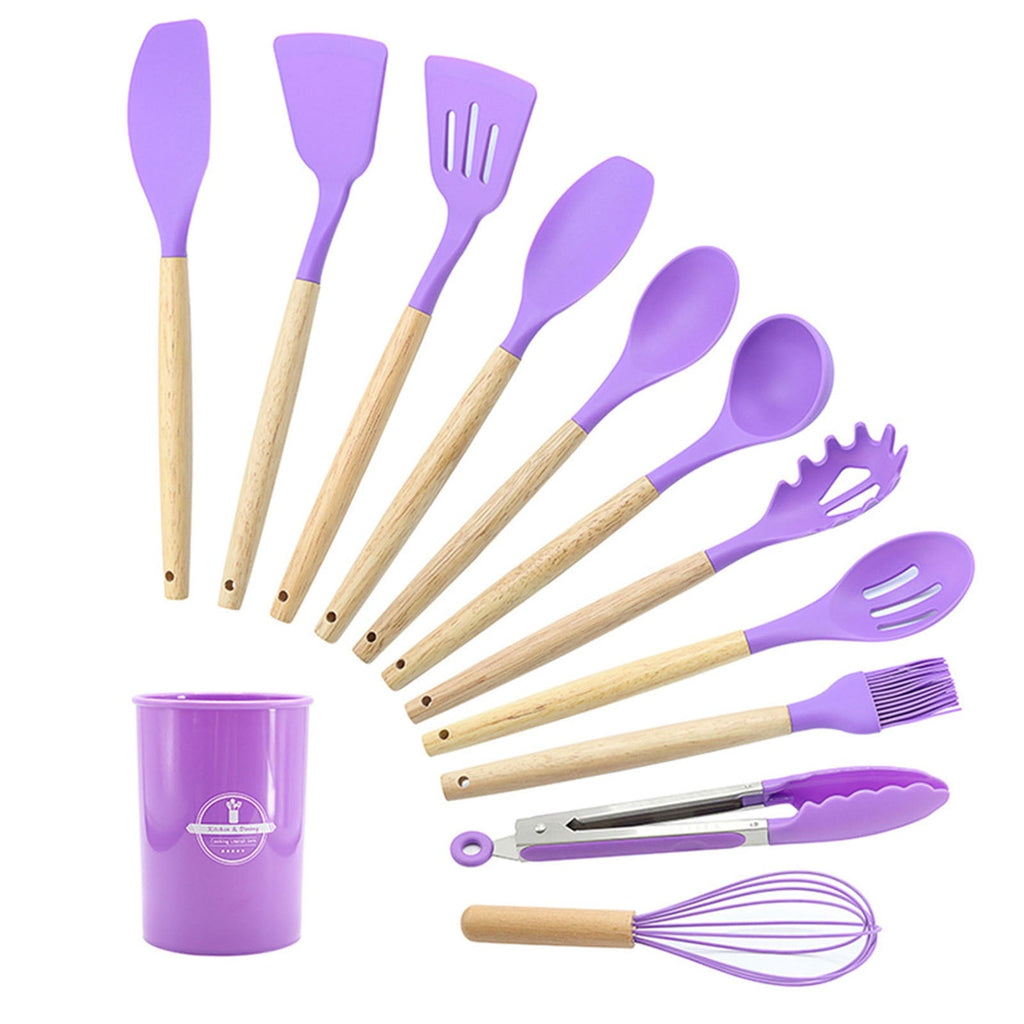 Ergonomic Cooking 12Pcs Cooking Kitchen Utensils Set with Holder,Wooden Handles Cooking Tool,BPA Free,Non Toxic Turner Tongs Spa... - Heat-Resistant Silicone Cooking Spatula Turner Detail