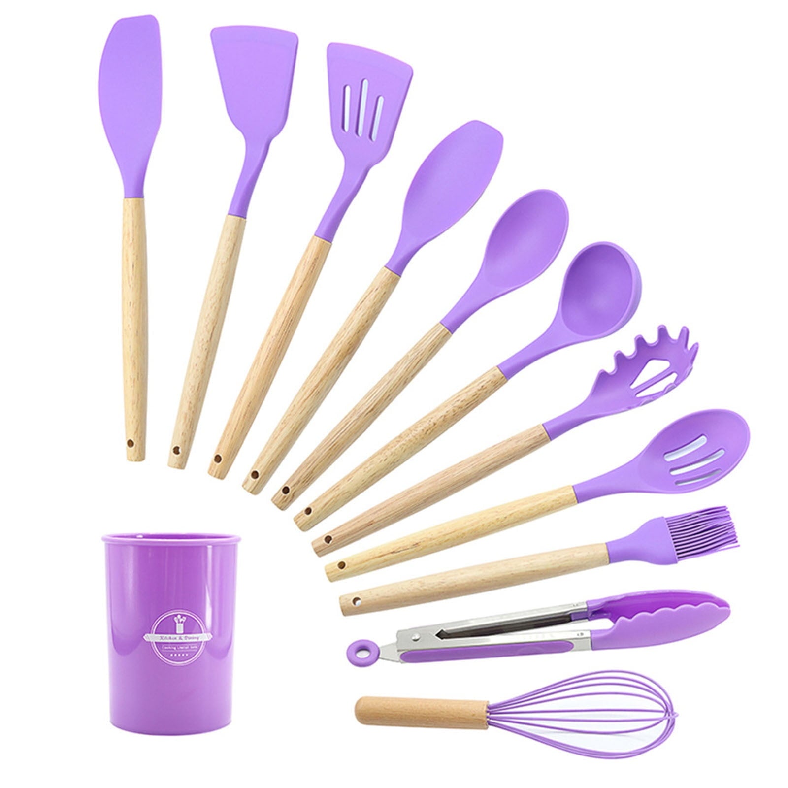 Ergonomic Cooking 12Pcs Cooking Kitchen Utensils Set with Holder,Wooden Handles Cooking Tool,BPA Free,Non Toxic Turner Tongs Spa... - Heat-Resistant Silicone Cooking Spatula Turner Detail