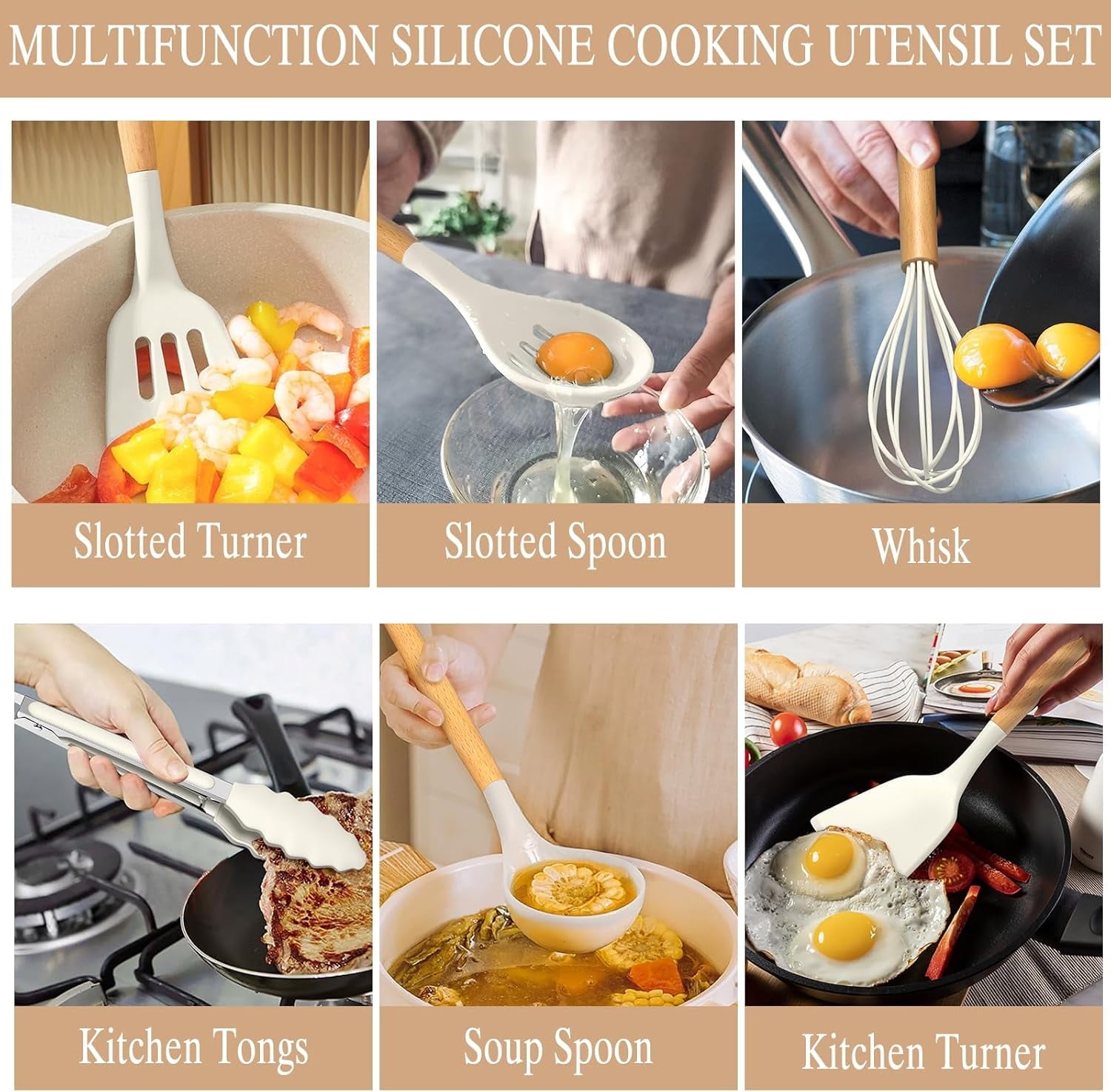 Innovative Kitchen Cooking Utensils Set, 33 pcs Non-stick Silicone Cooking Kitchen Utensils Spatula Set with Holder, Wooden Hand... - Innovative Kitchen Helper for Modern Cooking Detail