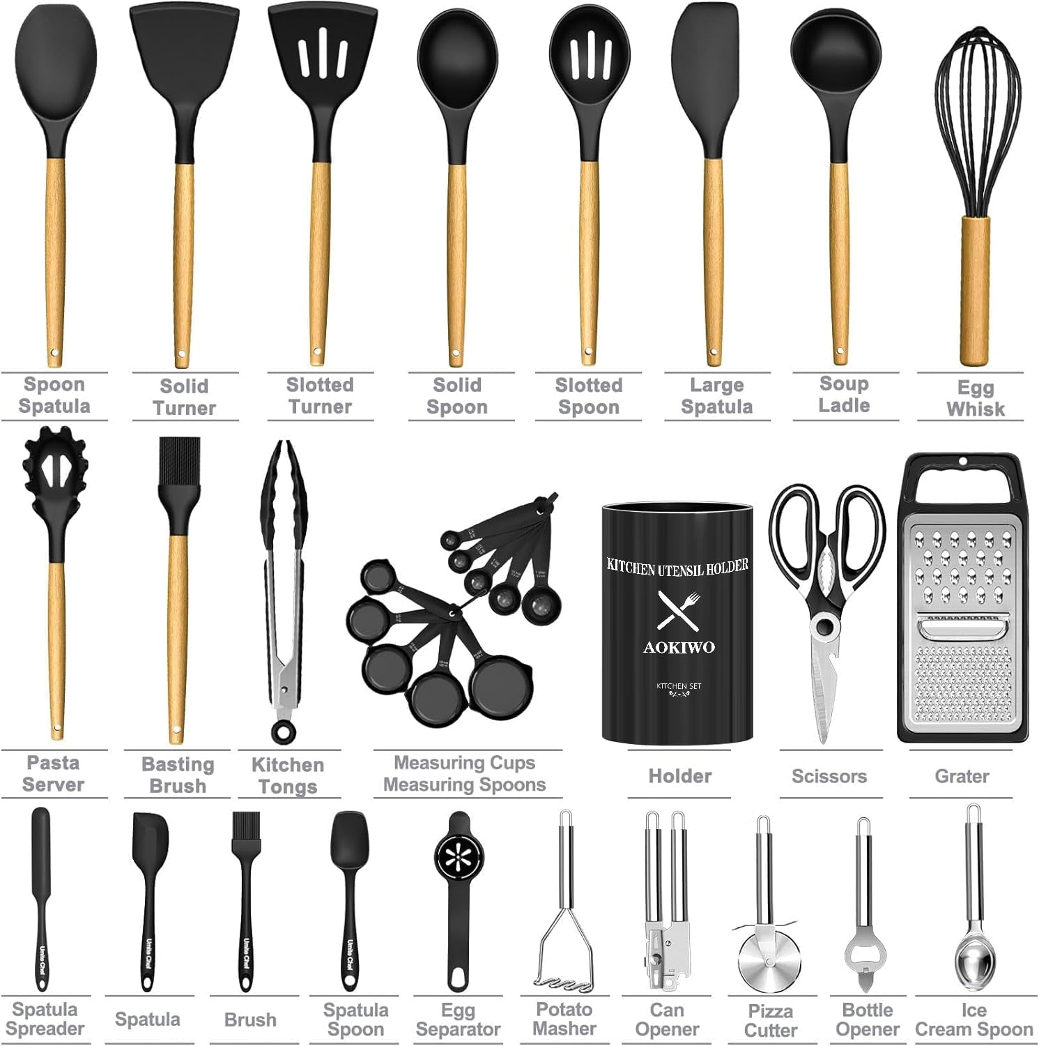 Professional Grade Kitchen Utensil Set, 34Pieces Silicone Cooking Utensil Set with Wooden Handle, Heat Resistant Spatula Set Gadg... - Heavy Duty Stainless Steel Kitchen Shears Detail