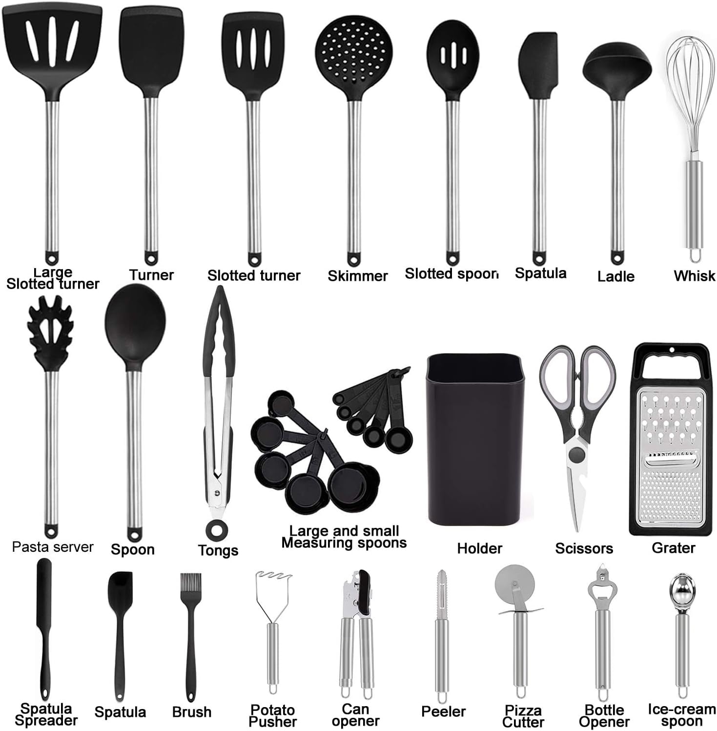 Chef-Quality Kitchen Utensil Set-Silicone Cooking Utensils-33 Kitchen Gadgets & Spoons for Nonstick Cookware-Silicone and Stainles... - Multi-Purpose Hand Tool for Daily Meal Prep Detail