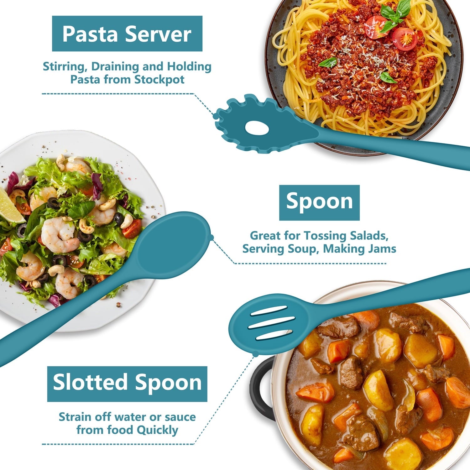 Professional Grade 7-Piece Silicone Cooking Utensils Set, Blue Kitchen Utensils, Non-stick Gadgets Tools Include Slotted Turner, Soup La... - Professional Kitchen Tool for Culinary Enthusiasts Detail