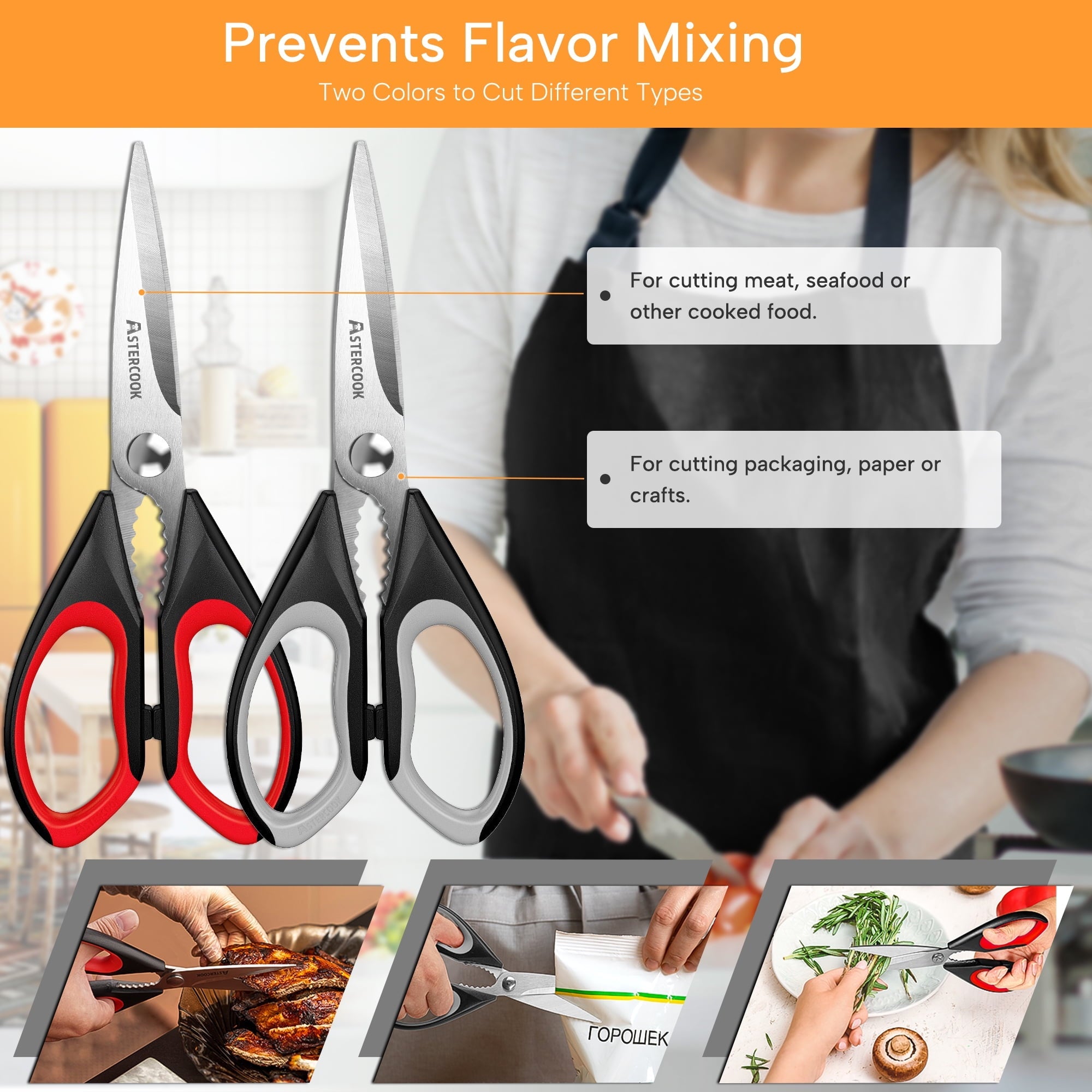Multi-Functional 2 Pcs Kitchen Scissors, Heavy Duty Shears with Serrated Blade, Ergonomic Handle Food Scissor for Poultry, H... - Innovative Kitchen Helper for Modern Cooking Detail