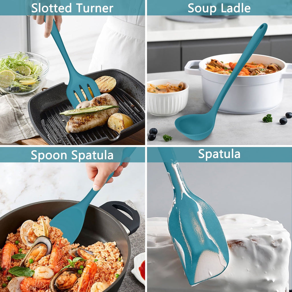 Professional Grade 7-Piece Silicone Cooking Utensils Set, Blue Kitchen Utensils, Non-stick Gadgets Tools Include Slotted Turner, Soup La... - Professional Kitchen Tool for Culinary Enthusiasts Detail