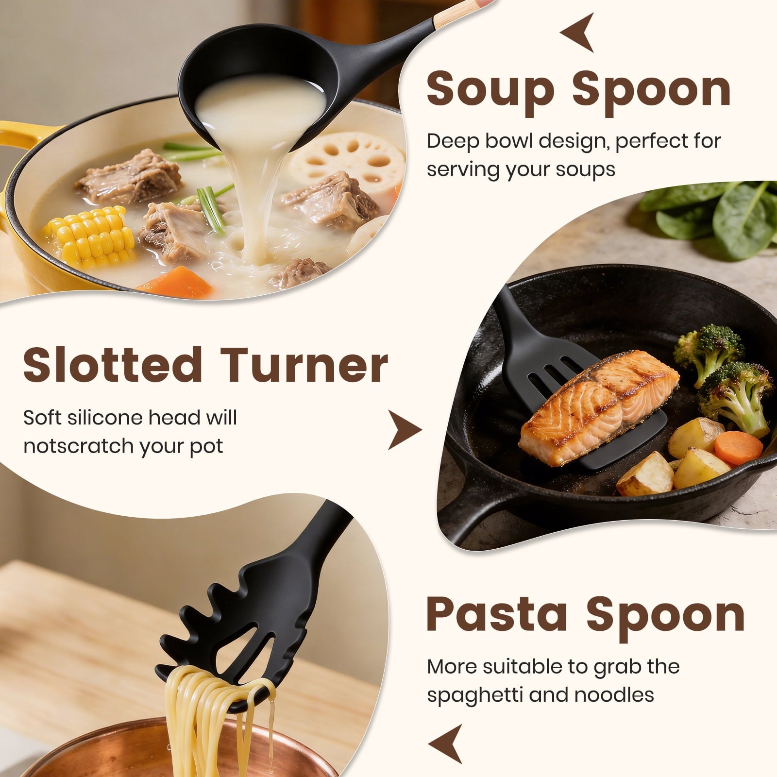 Heat-Resistant Silicone Cooking Utensils Set with Holder, 44 PCS Kitchen Utensils Set, Silicone Kitchen Gadgets Spatulas Set for Non... - Durable Turner & Ladle Utensil Set for Home Chefs Detail