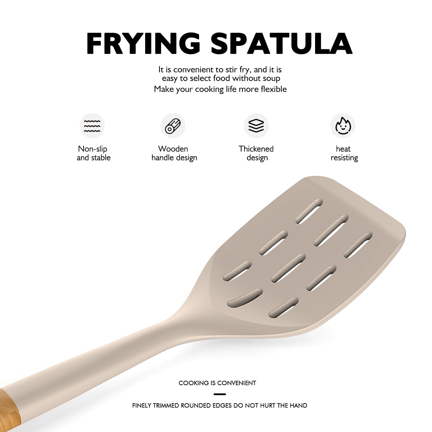 Ergonomic Cooking Large Silicone Cooking Utensils - Heat Resistant Kitchen Utensil Set with Wooden Handles, Spatula,Turner, Slotted Spo... - Durable Turner & Ladle Utensil Set for Home Chefs Detail