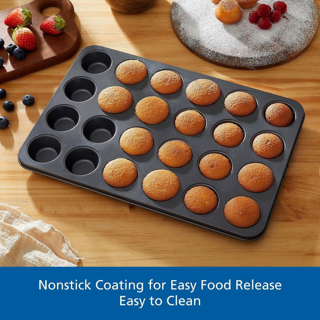 Premium Kitchen 24 Cavity Mini Muffin Pan, Non-Stick Bakeware,1.8 inch Diameter Cups,Gray,Carbon Steel - Multi-Functional Manual Food Chopper & Slicer Detail
