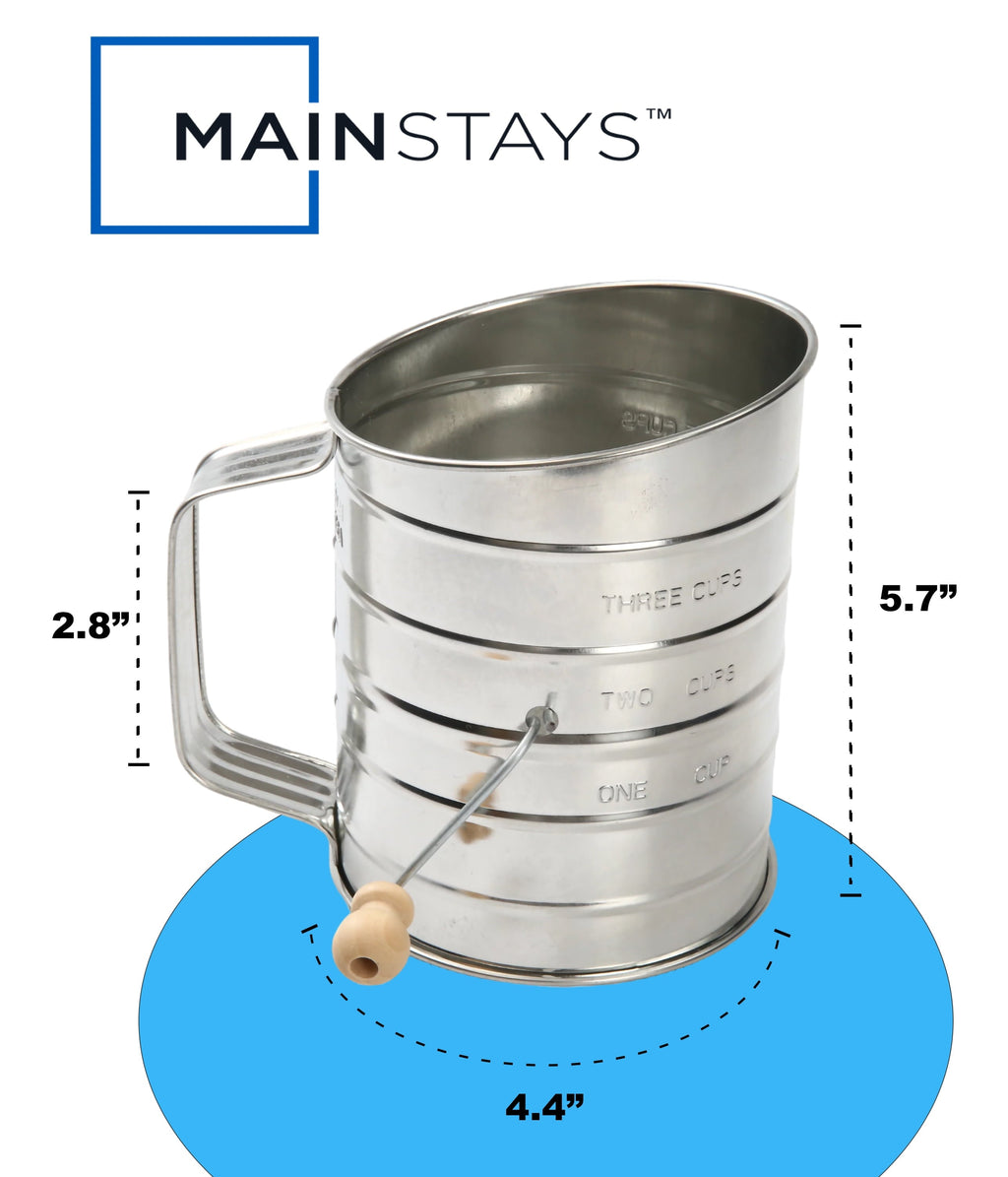Multi-Functional Stainless Steel 3 Cup Flour Hand-Crank Sifter with Beechwood Handle Silver - Innovative Kitchen Helper for Modern Cooking Detail