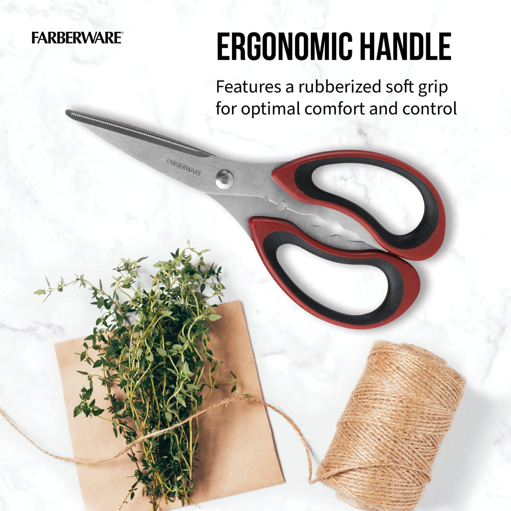 Premium Kitchen Stainless Steel Kitchen and Herb Shears with Red and Black Handle - Kitchen Gadget Tool for Quick Food Prep Detail