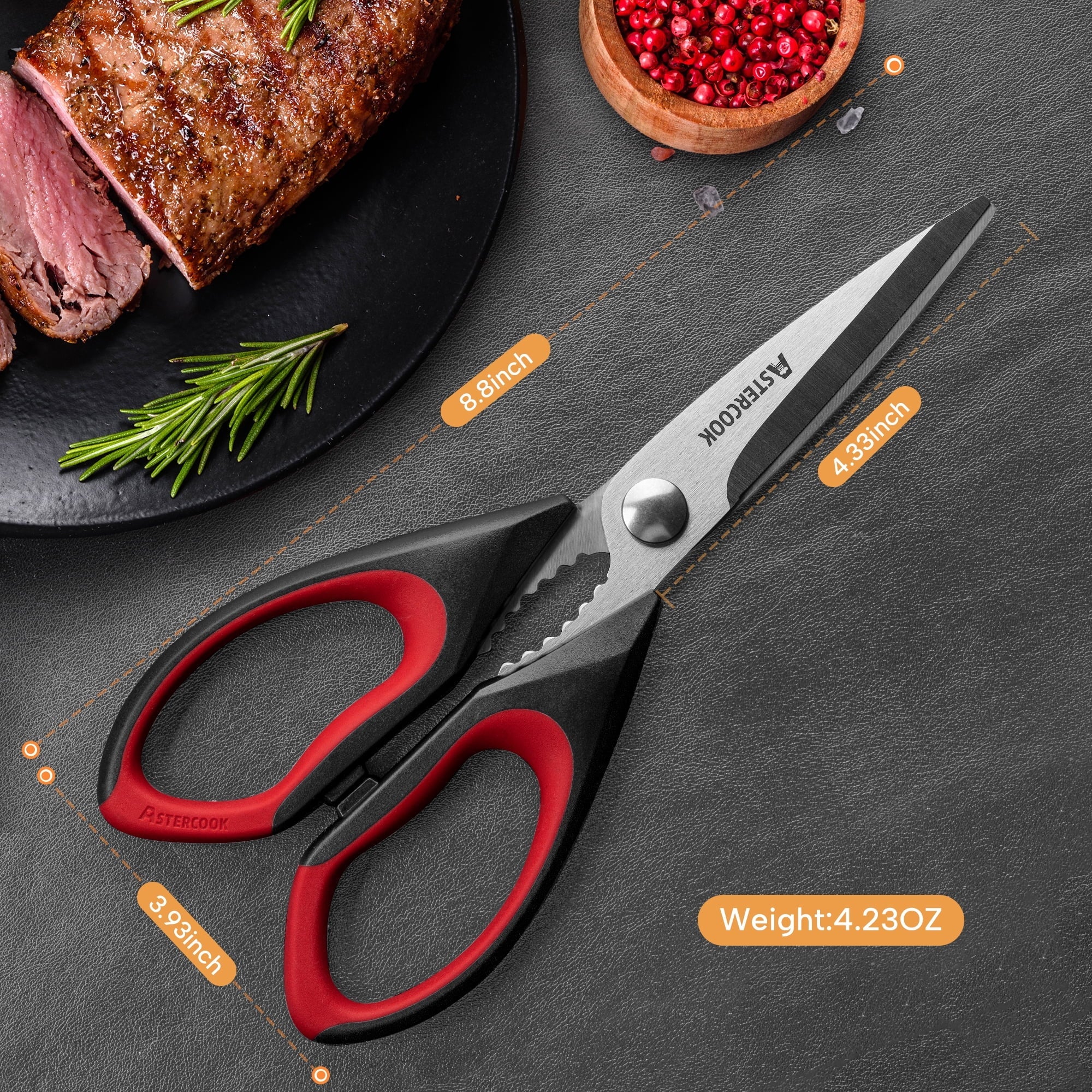 Multi-Functional 2 Pcs Kitchen Scissors, Heavy Duty Shears with Serrated Blade, Ergonomic Handle Food Scissor for Poultry, H... - Innovative Kitchen Helper for Modern Cooking Detail