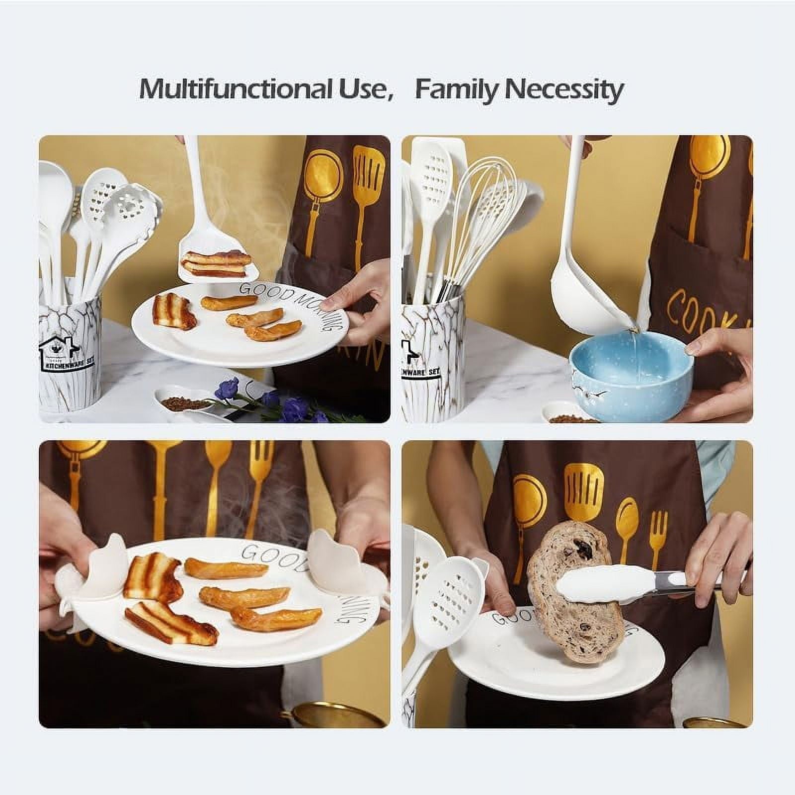 Non-Stick Safe Silicone Cooking Utensils Set - 446°F Heat Resistant Kitchen Utensils,Turner Tongs,Spatula,Spoon,Brush,Whisk,Kitchen ... - Durable Turner & Ladle Utensil Set for Home Chefs Detail