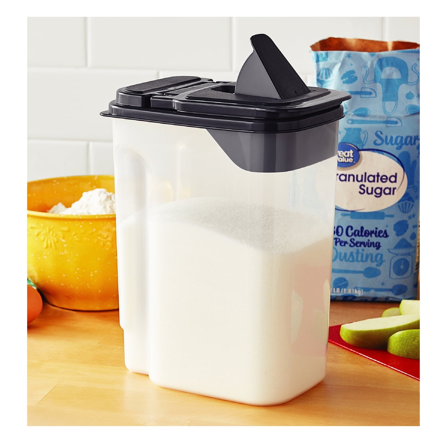 Deliciously Squishy 3.5 QT Plastic Food Dispenser, Clear with Gray Lid (1 Each) 7.5" L x 3.75" W x 9.25" H, Designed to Help wi... - Playful Star & Heart Shaped Geometric NeeDoh Detail