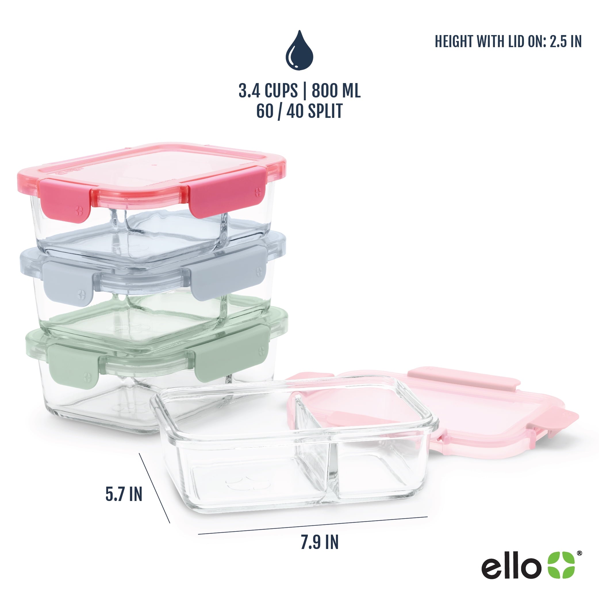 Whimsical Doughnut 8pc 3.4 Cup Divided Glass Meal Prep Set - Playful Star & Heart Shaped Geometric NeeDoh Detail