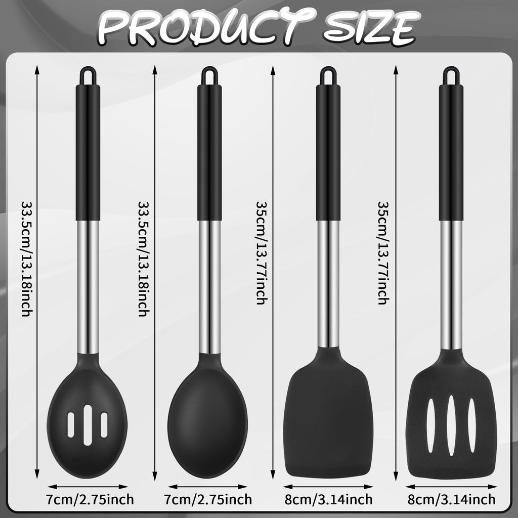 Seamless One-Piece Silicone Cooking Spatulas and Spoons, 4 Pack Heat Resistant Silicone Cooking Utensils Set, Non-stick Large Ki... - Premium Stainless Steel Cooking Utensil for Non-Stick Pots Detail