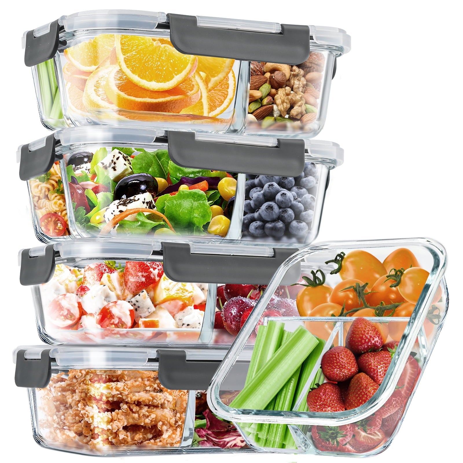 Whimsical Doughnut 8 Pcs Glass Food Storage Containers with Lids, 2 & 3 Compartment Glass Airtight Meal Prep Containers (4 Containers & ... - Fun Food Fidget Cookie Squishable Toy Detail