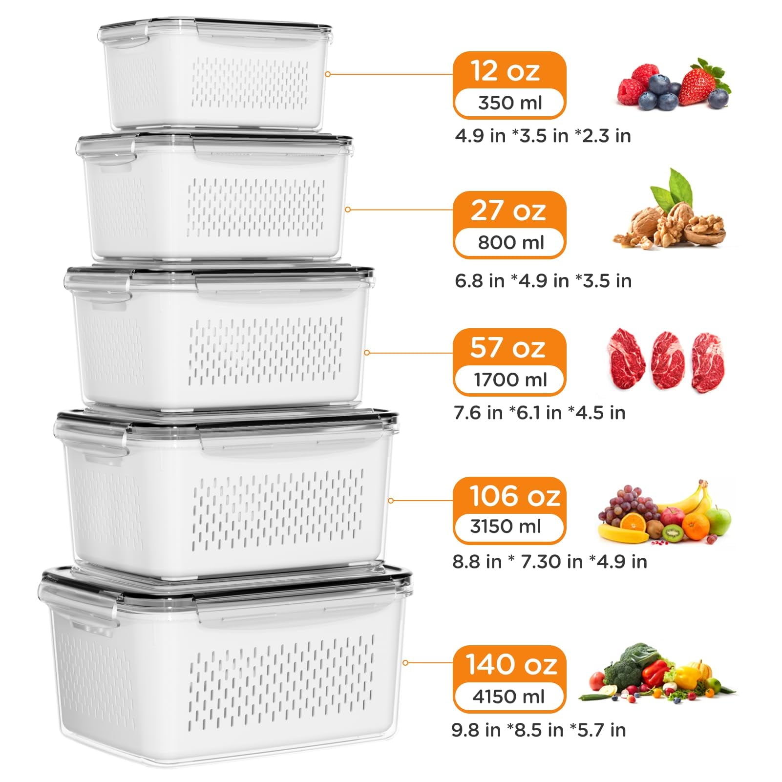 Deliciously Squishy 5 Pack Fruit Storage Containers for Fridge with Removable Colanders and Lids, 5 in 1 Leakproof Fridge Organizer Bins ... - Deliciously Soft Cupcake Sensory Glob Detail