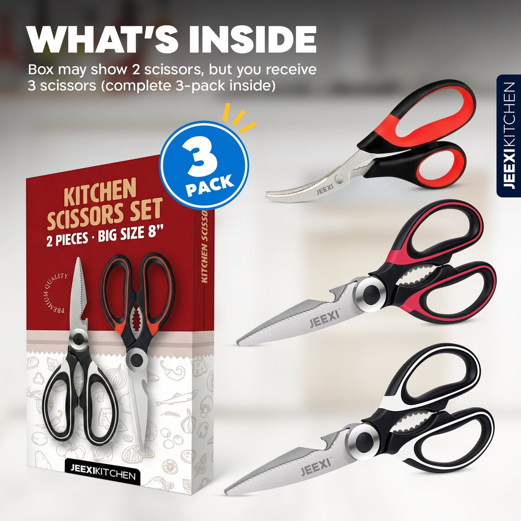 Time-Saving 3 Pack Kitchen Scissors, Ultra-Sharp Premium Stainless Steel Heavy Duty Kitchen Shears & Multi Purpose Poultry Shears... - Kitchen Gadget Tool for Quick Food Prep Detail