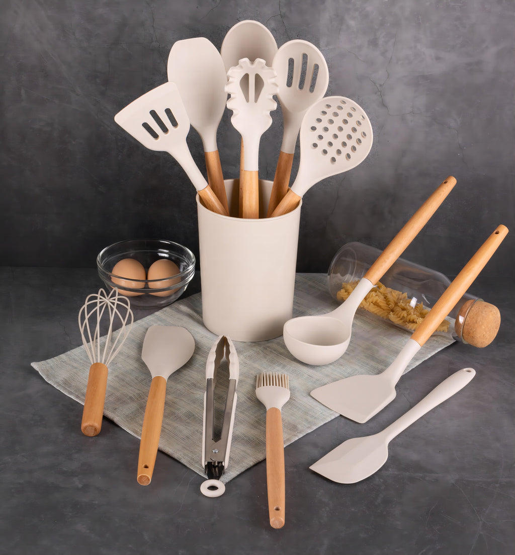 Premium Silicone 14pcs Cooking Utensil Set with Caddy - Premium Stainless Steel Cooking Utensil for Non-Stick Pots Detail