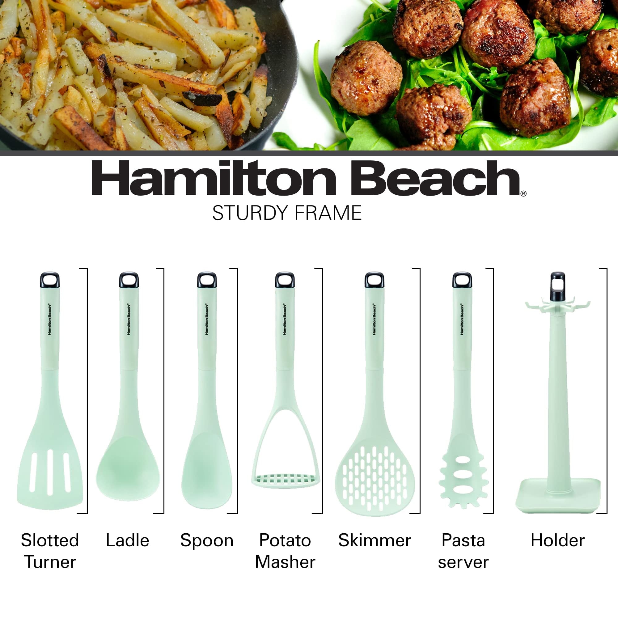 Seamless One-Piece Kitchen Utensil Set 7 Piece | Cooking Utensil set Slotted turner, Ladle Skimmer, Pasta Server, Potato Masher, S... - Heat-Resistant Silicone Cooking Spatula Turner Detail