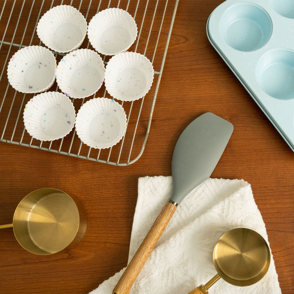 Innovative Reusable Non-Stick Silicone Baking Cups (12 Pack) - Standard Size - Confetti - Premium Stainless Steel Garlic Presser & Peeler Detail