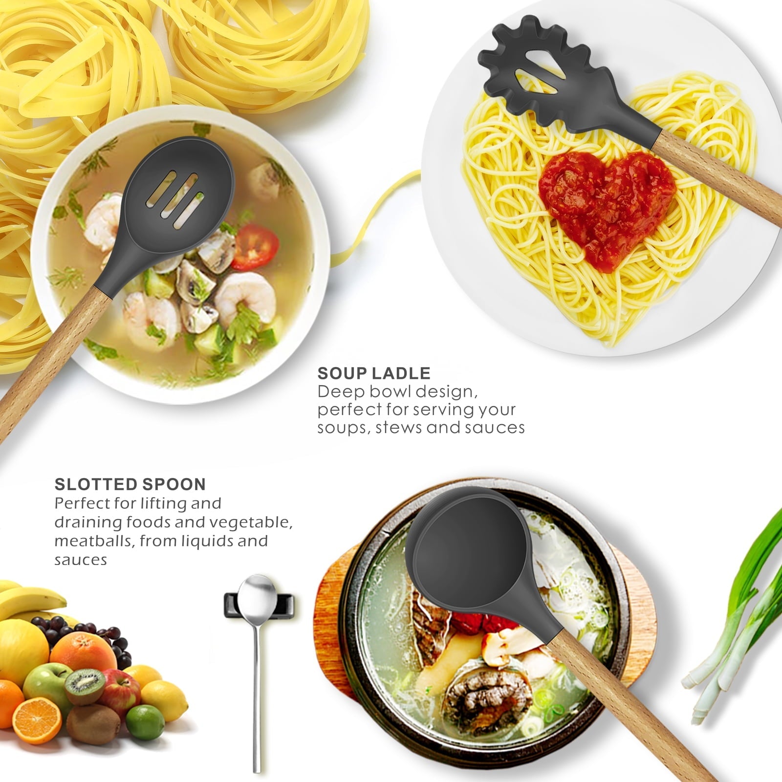 Non-Stick Safe Silicone Cooking Utensils Set - 446°F Heat Resistant Silicone Kitchen Utensils for Cooking,Kitchen Utensil Spatula Se... - Premium Stainless Steel Cooking Utensil for Non-Stick Pots Detail