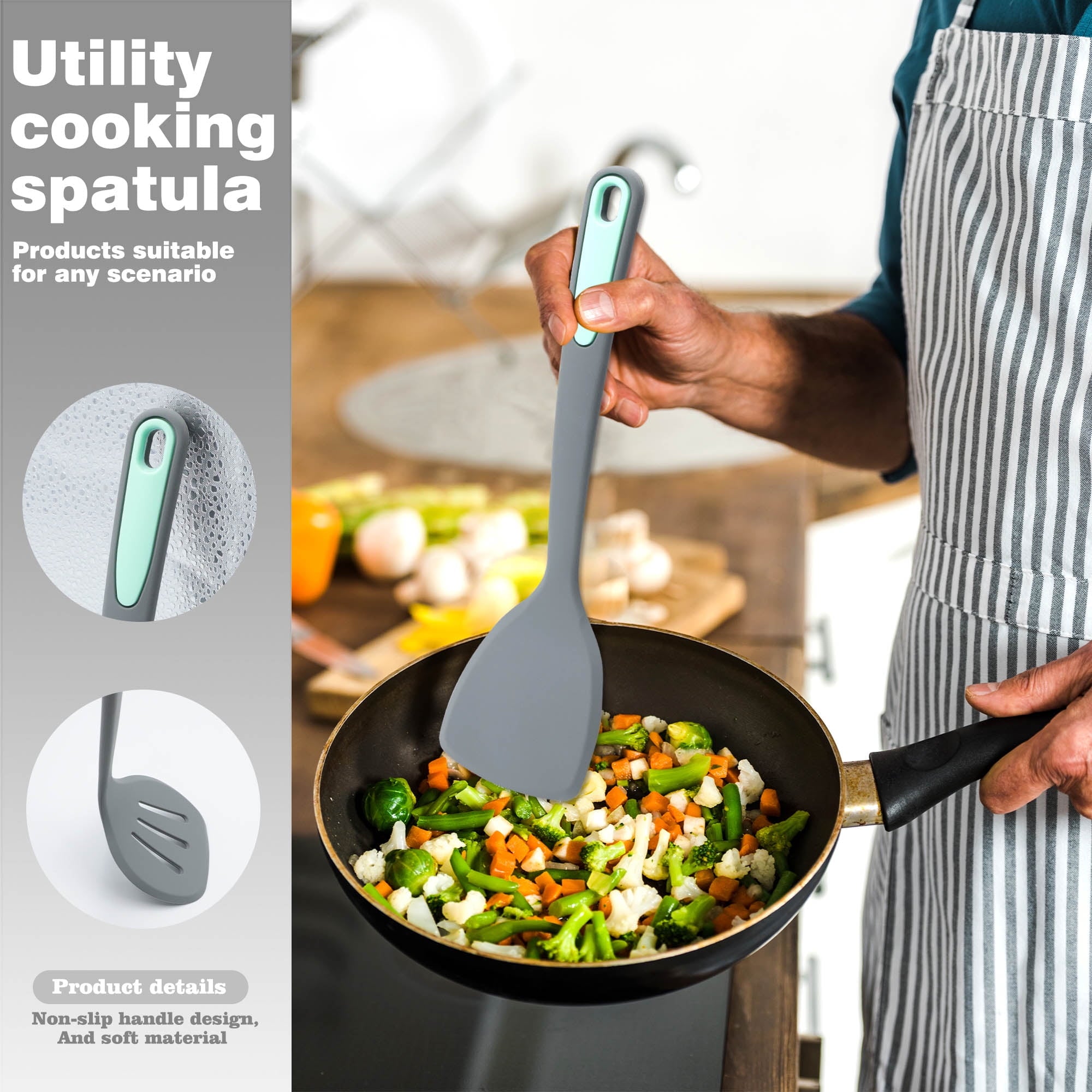 Professional Grade 5 Pieces Silicone Spatula Set, Non-Stick Silicone Turner Spatulas, Heat Resistance Cooking Utensils, Fli... - Professional Kitchen Tool for Culinary Enthusiasts Detail