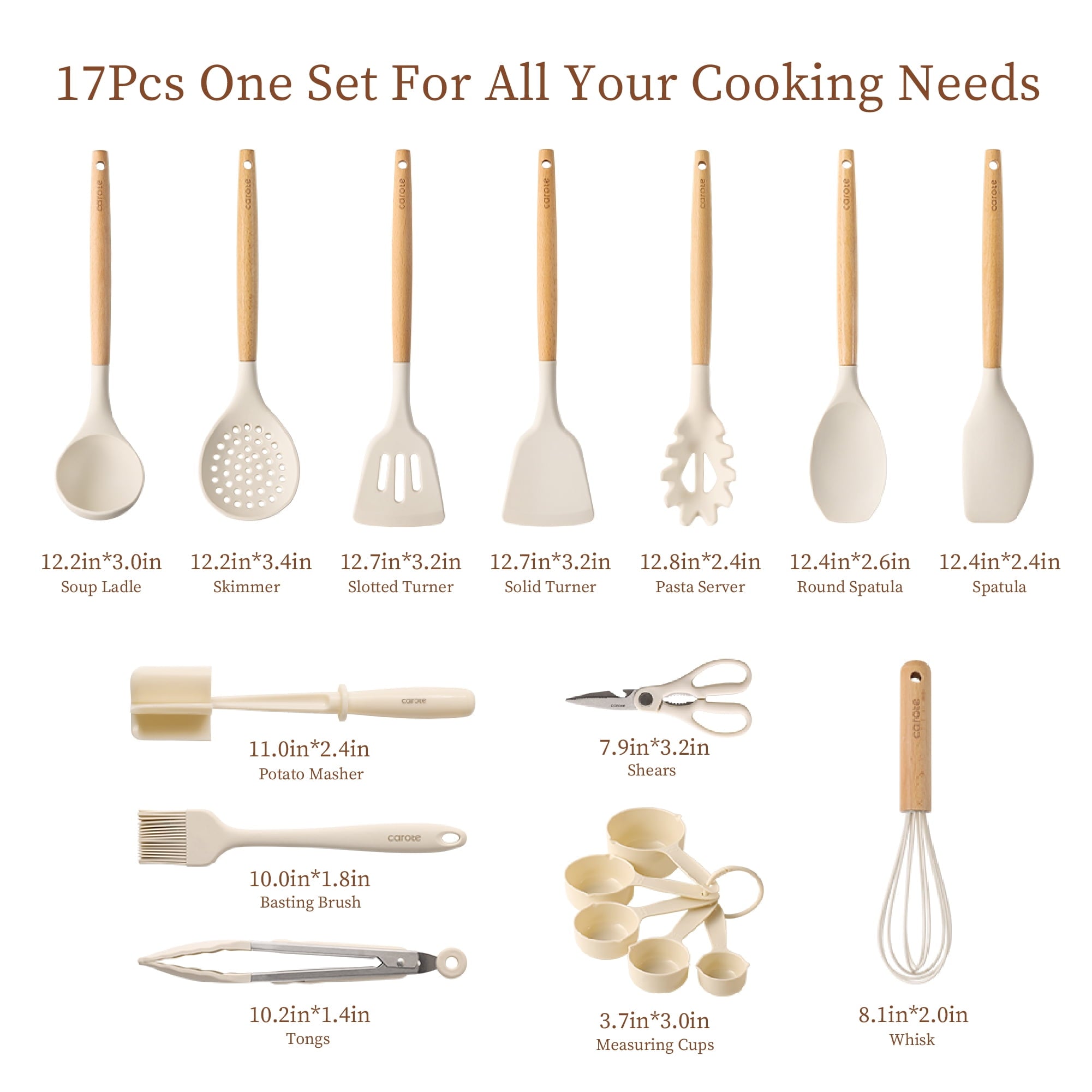 Durable Steel 17-Piece Silicone and Wood Cooking Utensil Set, Heat-Resistant, Safe for Nonstick Cookware - Professional Kitchen Tool for Culinary Enthusiasts Detail