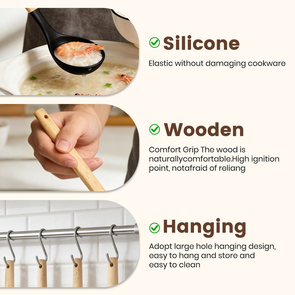 Heat-Resistant Silicone Cooking Utensils Set with Holder, 44 PCS Kitchen Utensils Set, Silicone Kitchen Gadgets Spatulas Set for Non... - Durable Turner & Ladle Utensil Set for Home Chefs Detail