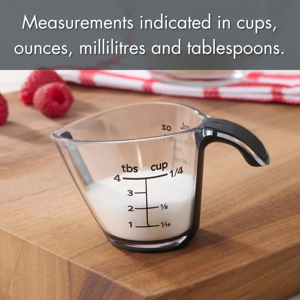 Time-Saving 1/4C Plastic Mini Measuring Cup, Black/Transparent - Premium Stainless Steel Garlic Presser & Peeler Detail
