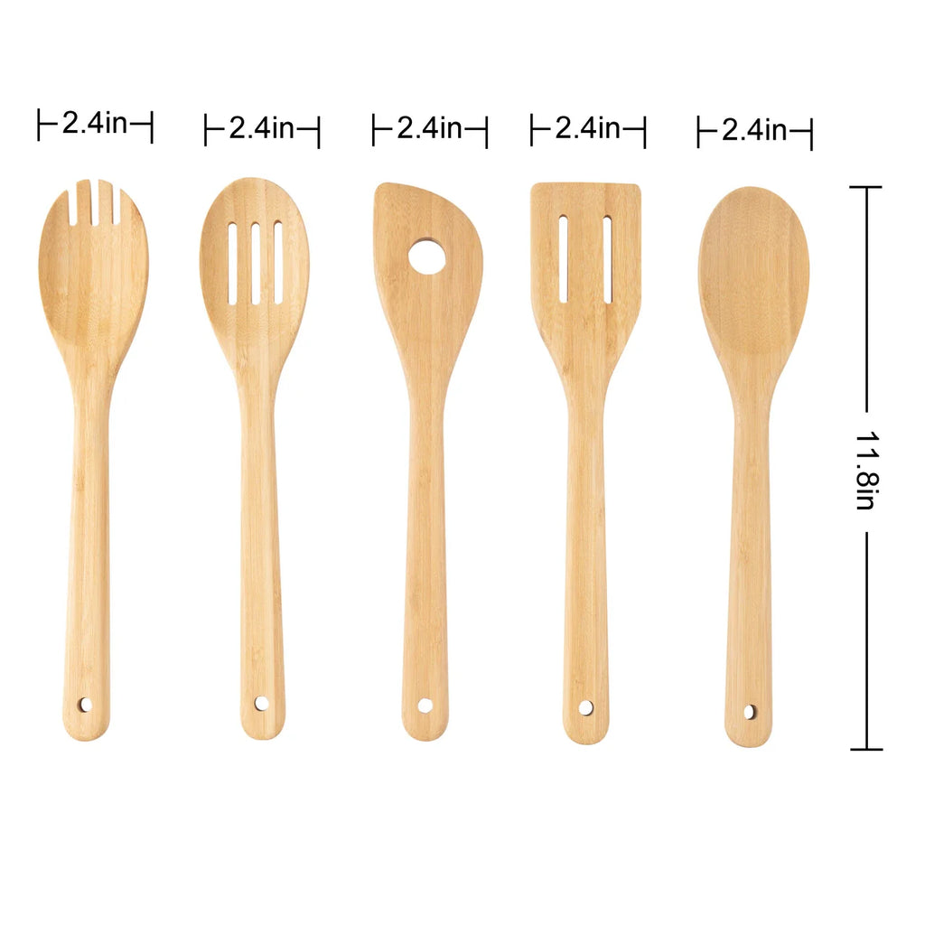 High-Precision 5pk Bamboo Spoons for Cooking, Kitchen Essential Tools Set - Multi-Purpose Hand Tool for Daily Meal Prep Detail