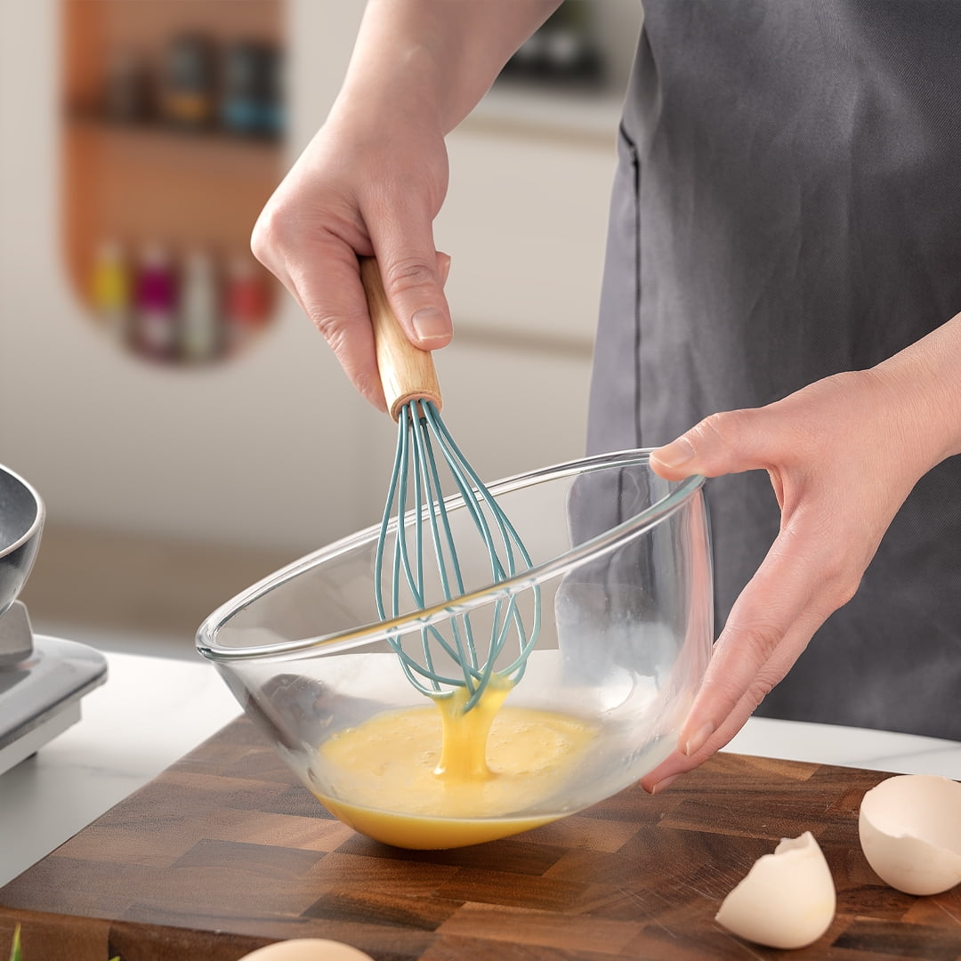 Seamless One-Piece Small Silicone Cooking Utensils with Holder Set (12Pack), Aqua Kitchen Tools with Wooden Handle for Nonstick... - Durable Turner & Ladle Utensil Set for Home Chefs Detail