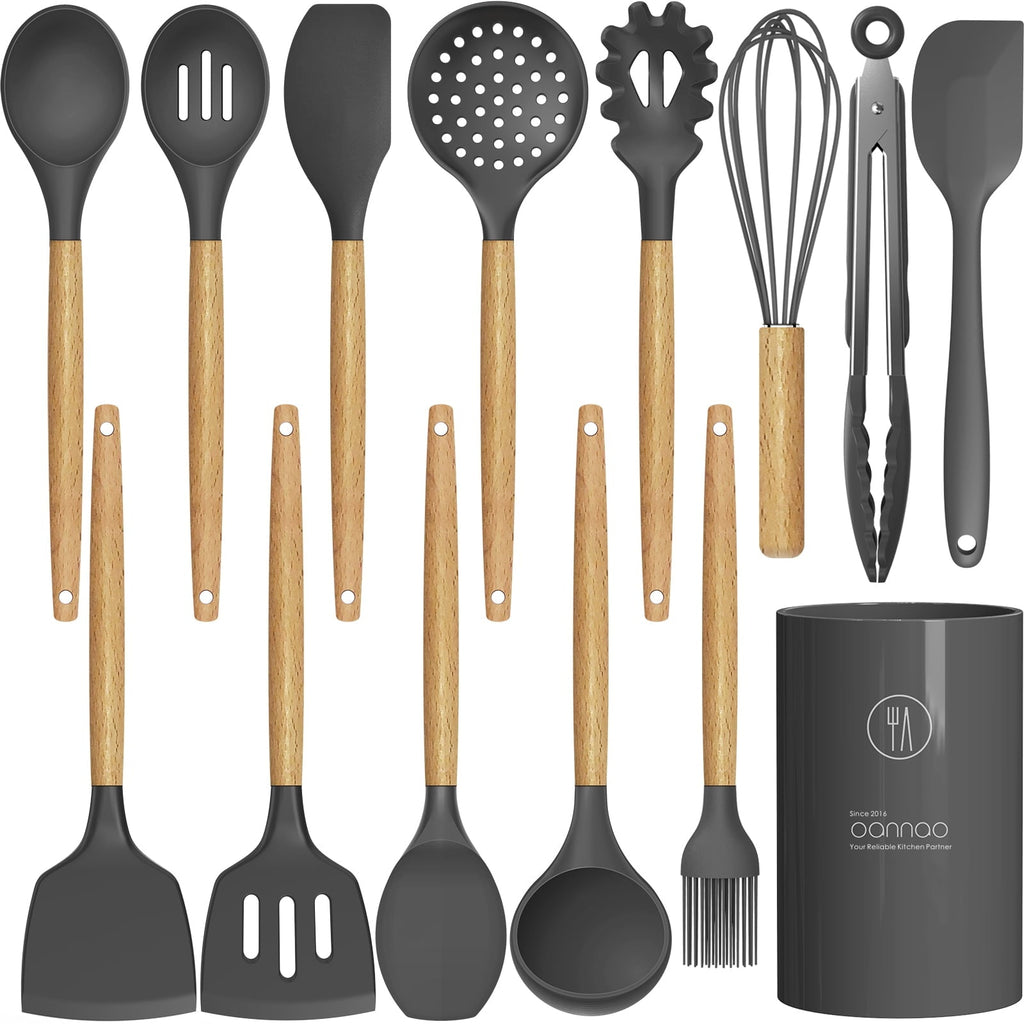 Non-Stick Safe Silicone Cooking Utensils Set - 446°F Heat Resistant Silicone Kitchen Utensils for Cooking,Kitchen Utensil Spatula Se... - Premium Stainless Steel Cooking Utensil for Non-Stick Pots - Default Title