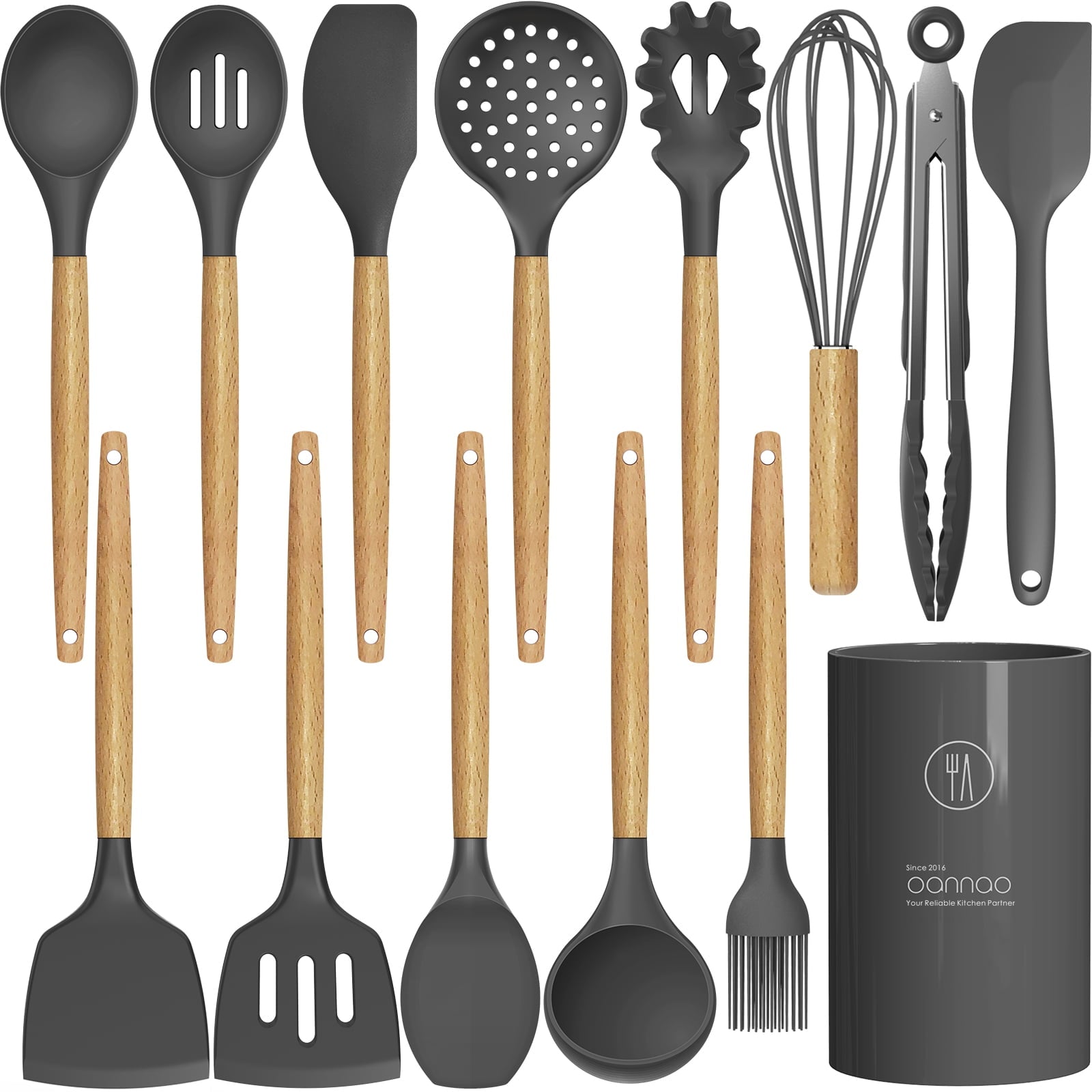 Non-Stick Safe Silicone Cooking Utensils Set - 446°F Heat Resistant Silicone Kitchen Utensils for Cooking,Kitchen Utensil Spatula Se... - Premium Stainless Steel Cooking Utensil for Non-Stick Pots - Default Title