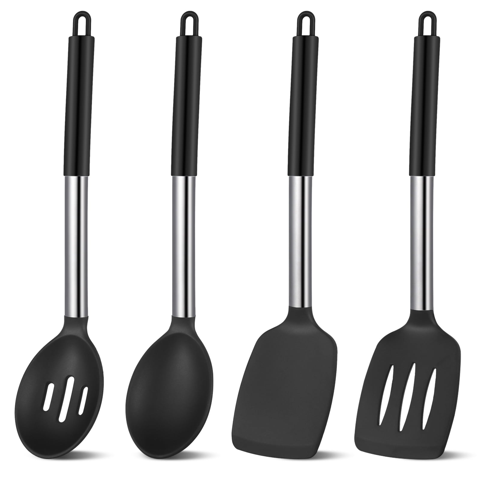 Seamless One-Piece Silicone Cooking Spatulas and Spoons, 4 Pack Heat Resistant Silicone Cooking Utensils Set, Non-stick Large Ki... - Premium Stainless Steel Cooking Utensil for Non-Stick Pots - Default Title